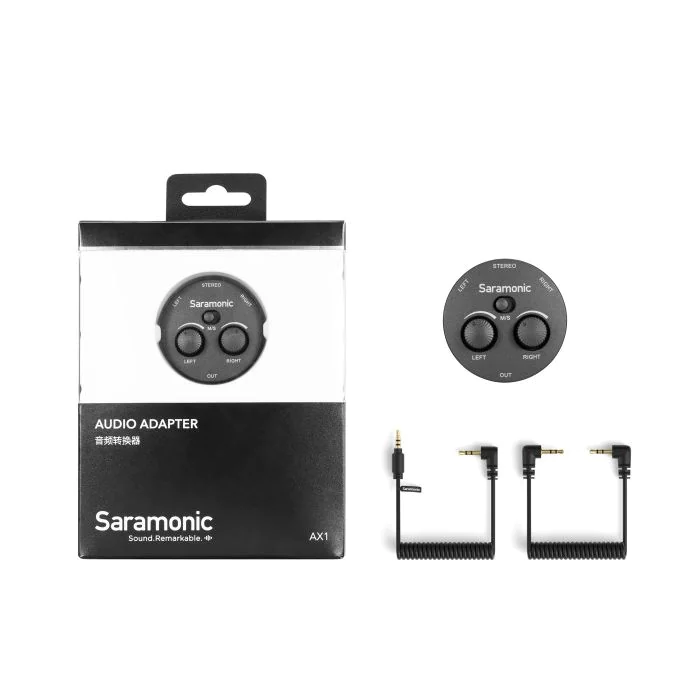 Saramonic AX1 Miniature 2-Channel 3.5mm Microphone & Audio Mixer with TRS & TRRS Output Cables for Cameras, Smartphones, Computers & More